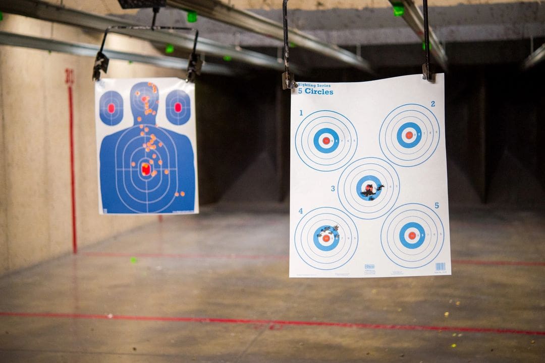 Two targets with a blue target and red bulls