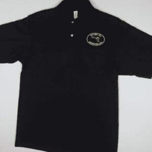 A black polo shirt with the words " motor club " on it.
