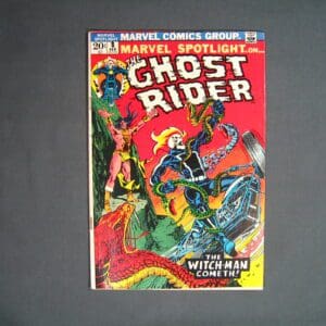 A Marvel Spotlight #8 comic book featuring the Ghost Rider and Witch-Woman on the cover.