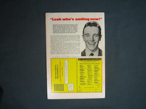Vintage Marvel Spotlight #11 advertisement featuring a smiling man with promotional text and a coupon section.