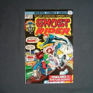 Vintage Ghost Rider #15 comic book displayed on a flat surface.